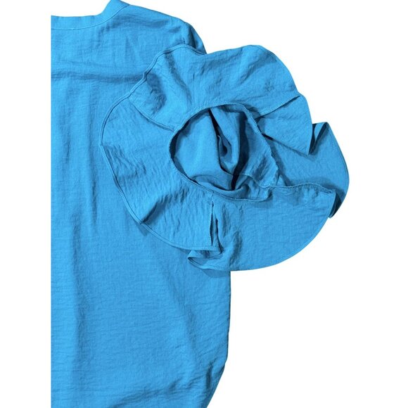 VINCE CAMUTO Womens Teal Blue Ruffle Sleeve Blouse Size M Statement Top Dramatic - Picture 8 of 9